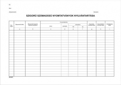 Nyomtatvány, szigorú számadású nyomtatványok nyilvántartása, 25 lap, A4, VICTORIA PAPER, 10 tömb/csomag