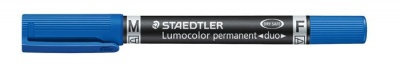 Alkoholos marker, 0,6/1,5 mm, kúpos, kétvégű, STAEDTLER "Lumocolor® duo 348", kék